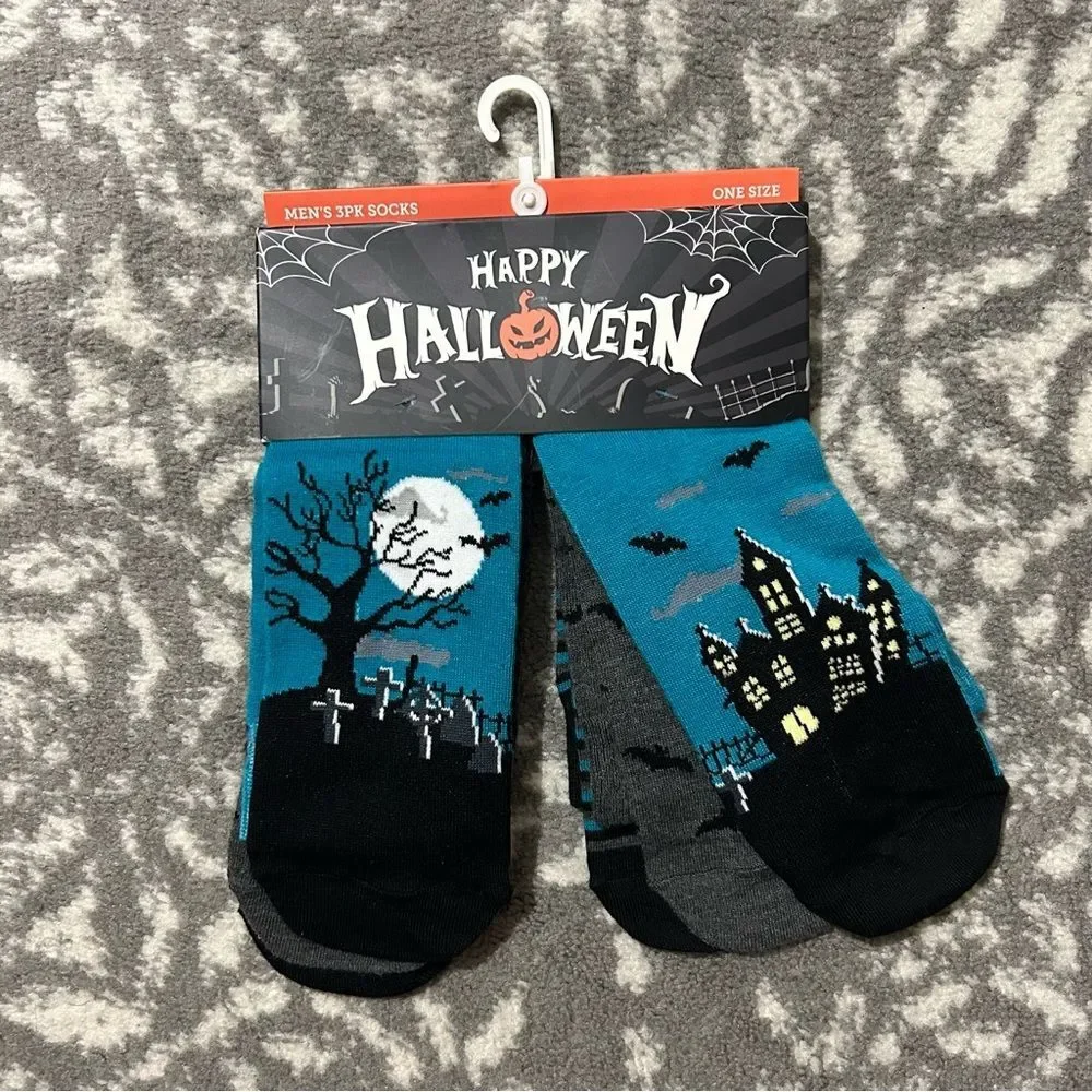 The Orrsum Sock Co. Halloween Teal Grey and Black Crew Socks 3 pack NEW 8-12